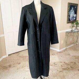 Black Genuine Leather Trench Coat
